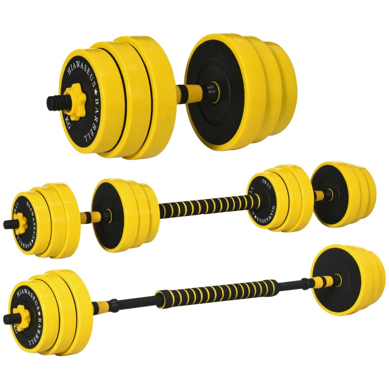 HOMCOM 25KG Dumbbell & Barbell Adjustable Set Plate Bar Clamp Rod Ergonomic, Yellow/Black