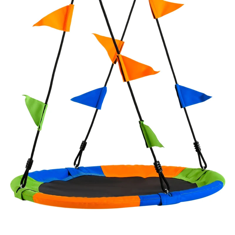 Outsunny Swing Seat Saucer Tree For Kids 40In/100cm Adjustable Rope, Multi-Color