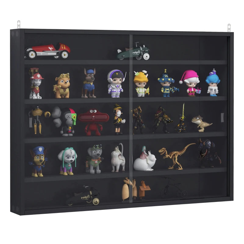 HOMCOM 5-Tier Wall Display Shelf Cabinet, 4 Adjustable Shelves Glass Doors, Black