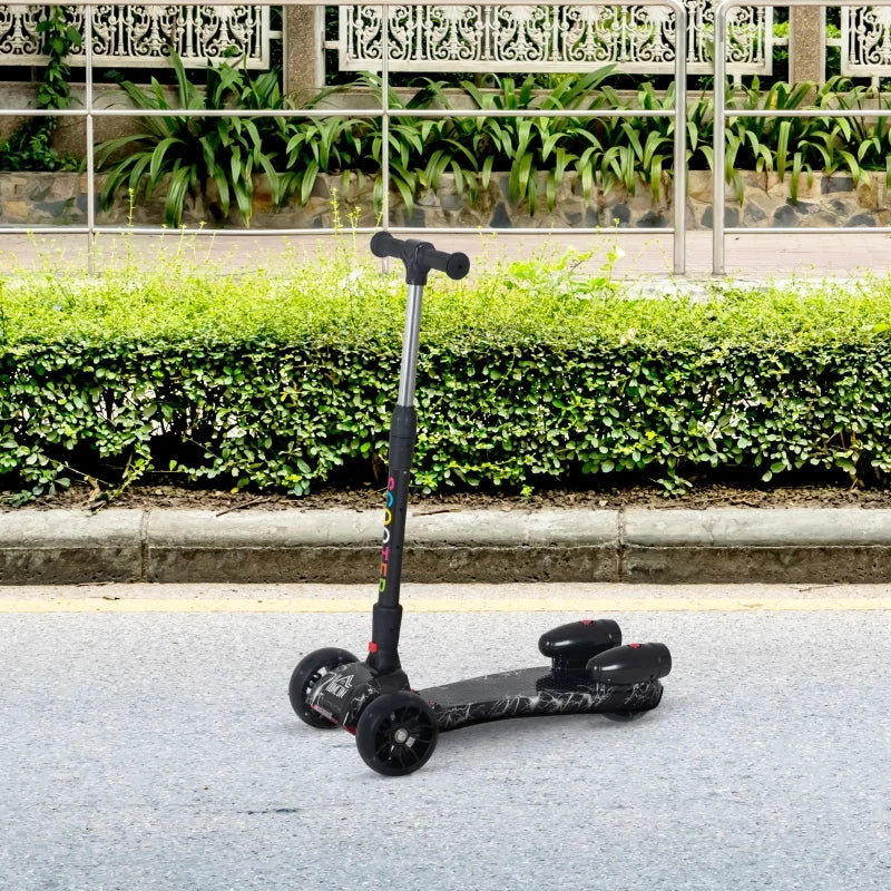 HOMCOM Kids 3 Wheel Plastic Scooter Adjustable Height with Engine-Look Spray, Black