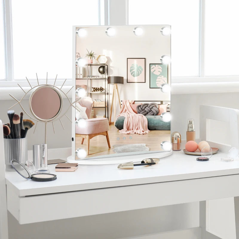 HOMCOM Hollywood Mirror with Lights for Makeup, with 12 Dimmable LED Bulbs, White