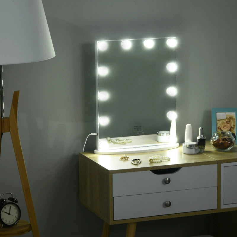 HOMCOM Hollywood Mirror with Lights for Makeup, with 12 Dimmable LED Bulbs, White