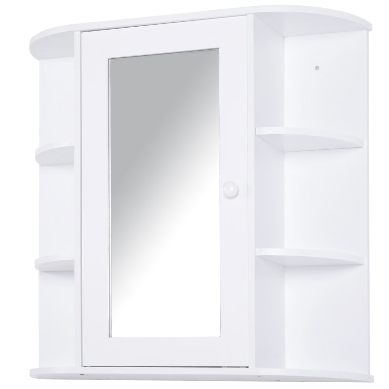 HOMCOM 2-Tier Wall Mounted Bathroom Cabinet with Mirror Single Door Storage, White
