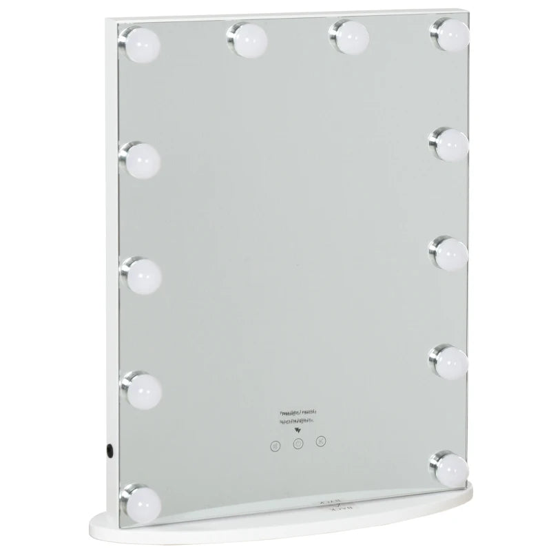 HOMCOM Hollywood Mirror with Lights for Makeup, with 12 Dimmable LED Bulbs, White