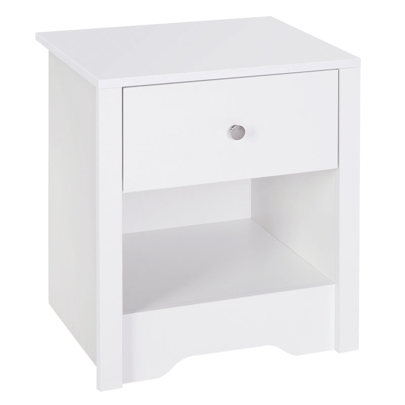 HOMCOM Modern Bedside Table, Nightstand with Drawer Shelf for Living room. White