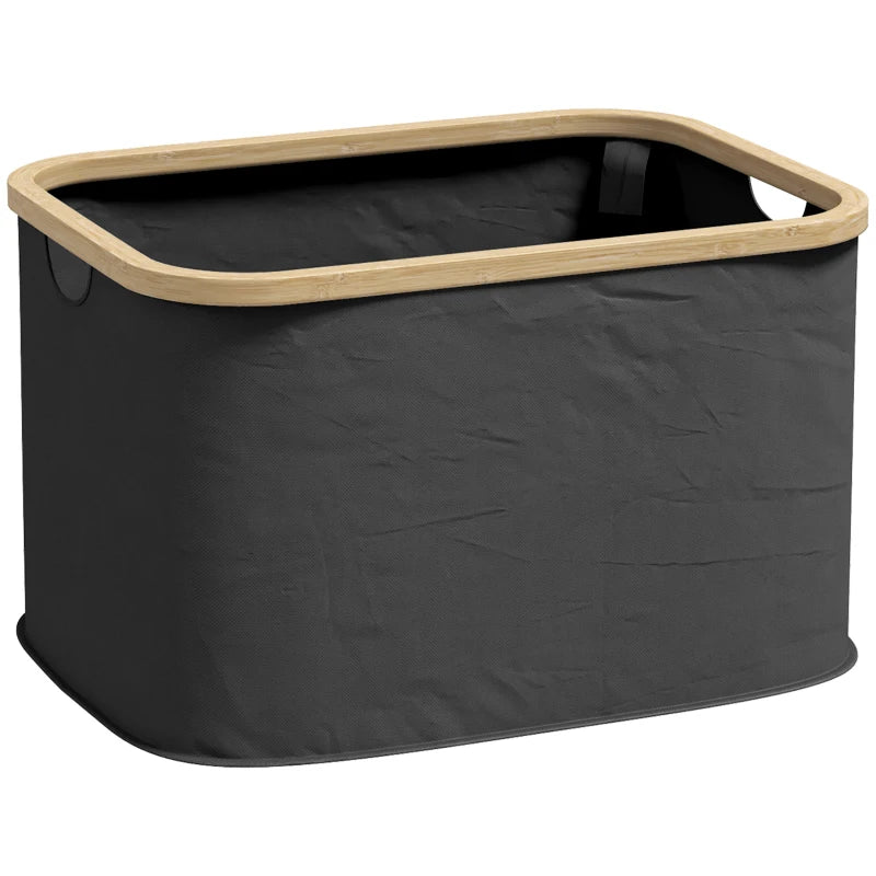 HOMCOM 36L Foldable Laundry Basket, with Bamboo Top, Black