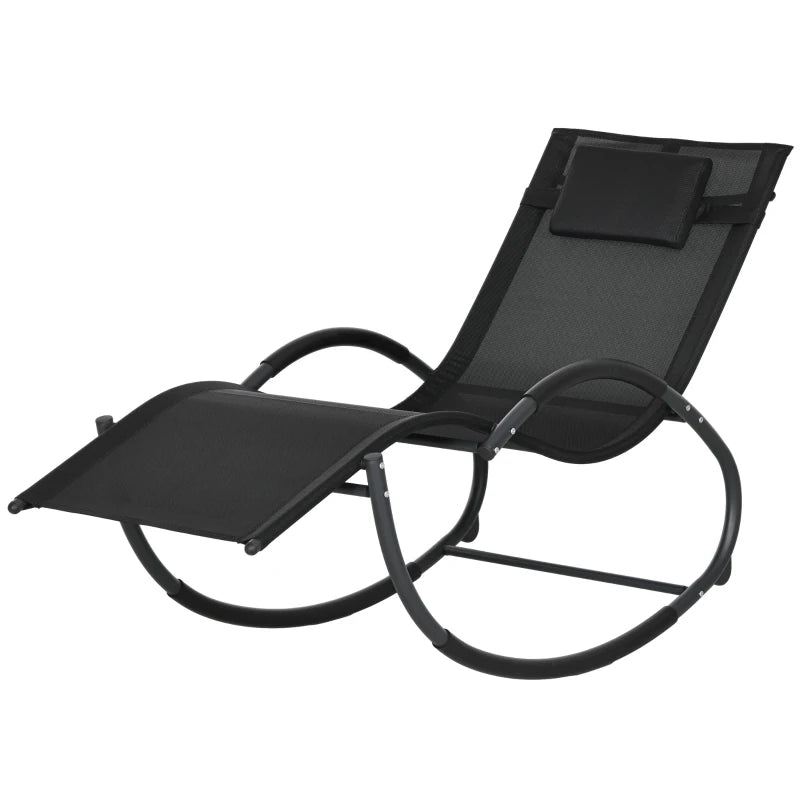 Outsunny Steel Frame Rocking Lounger Zero Gravity Rocker Chair with Pillow, Black