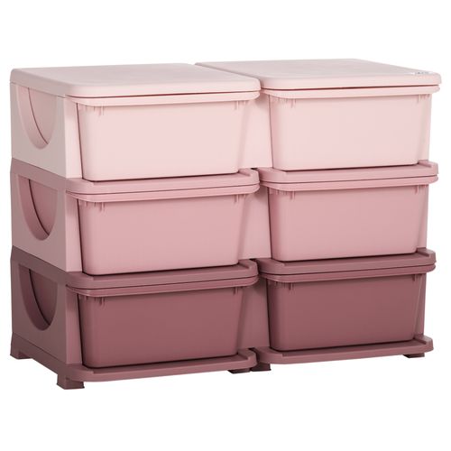 Kids Vertical Toy Organizer Box with Six Drawers Pink Storage Unit Children Room