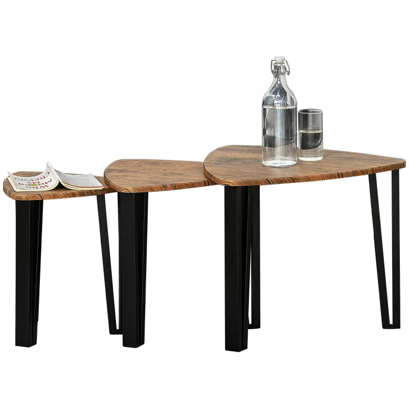 HOMCOM Set of 3 Coffee Table, Nesting Tables with Metal Legs, Walnut, Wood Grain