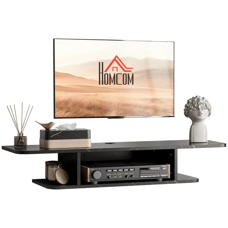 HOMCOM Floating TV Unit Stand, Wall Mounted Media Console with Storage Shelf, Black