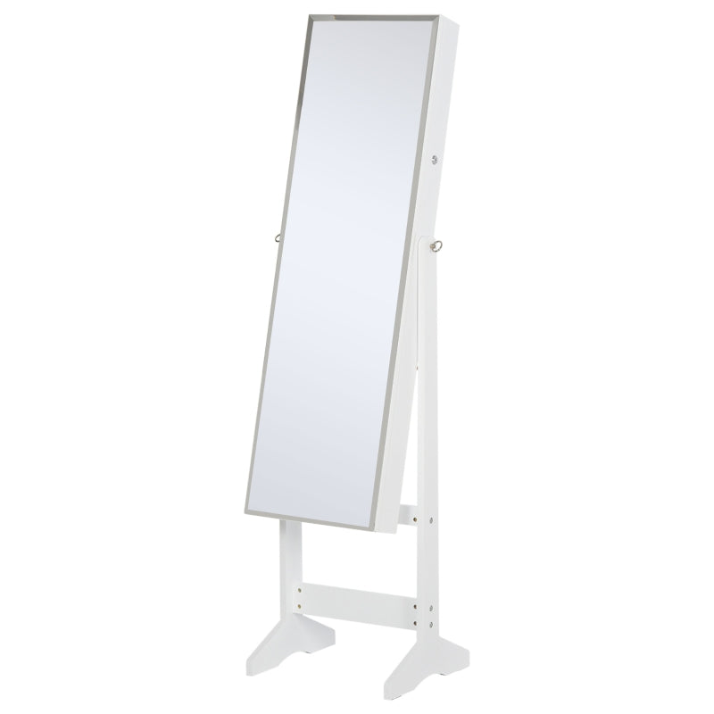 HOMCOM Jewelry Cabinet Standing Mirror Full Length Makeup Lockable Storage, White