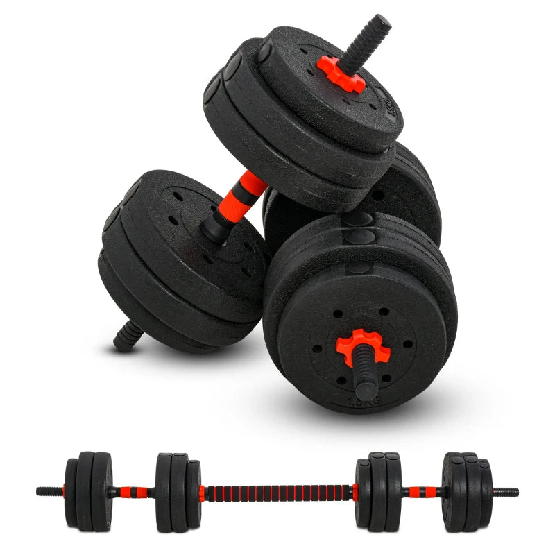 HOMCOM 25kg 2 IN 1 Adjustable Dumbbells Weight Set, Barbell for Body Fitness, Black