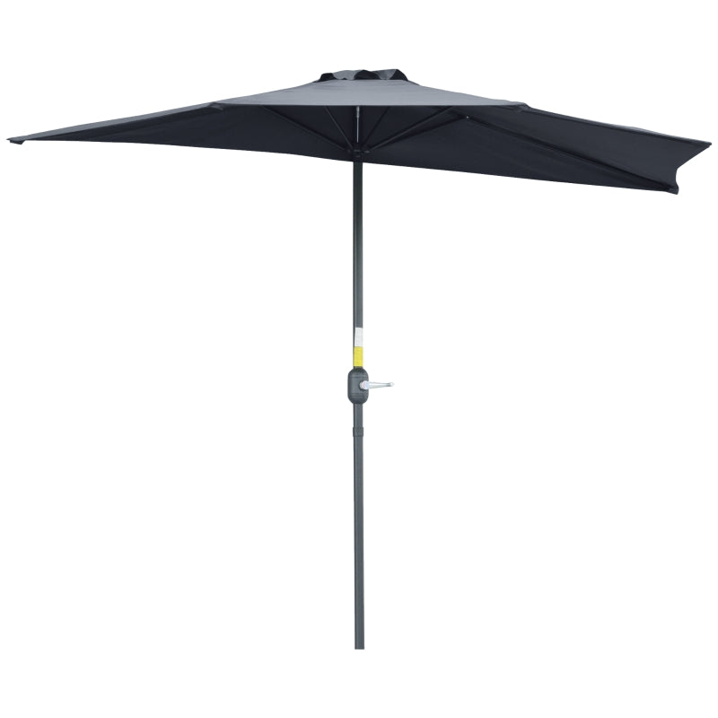 Outsunny 2.7m Garden Half Parasol, Balcony Umbrella Shade with 5 Steel Ribs, Grey