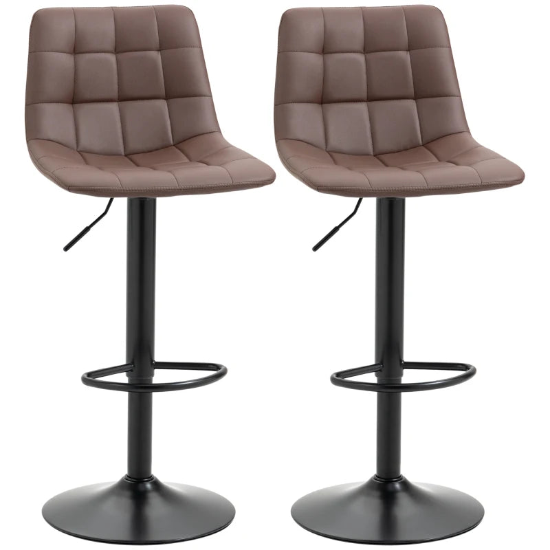 HOMCOM Set of 2 Swivel PU Leather Upholstered Barstools, with Tufted Seat and Back, Brown
