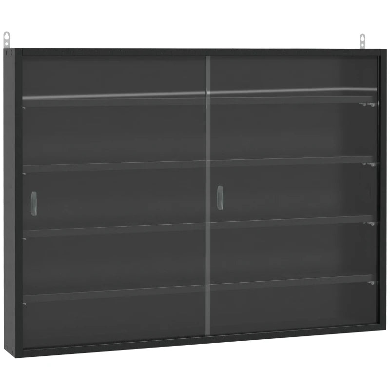 HOMCOM 5-Tier Wall Display Shelf Cabinet, 4 Adjustable Shelves Glass Doors, Black