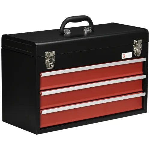 Durhand 3 Drawer Tool Chest Lockable Box with Slide-out Compartments Black