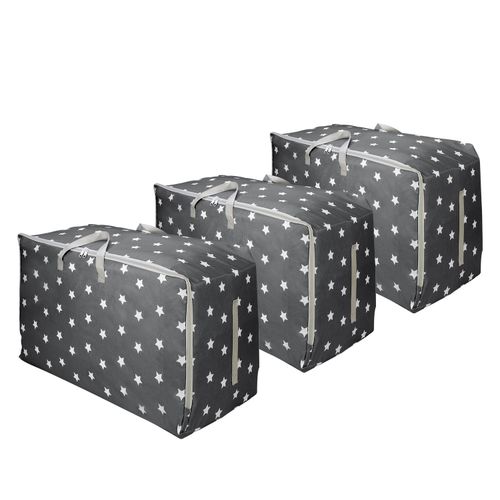 3pcs Clothes Storage Bags Jumbo Large Moisture-Proof With Zips - Dark Grey Star