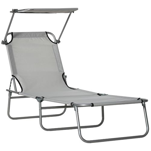 Heavy Duty Folding Chair Sun Lounger w/ Sunshade Garden Recliner Hammock Grey
