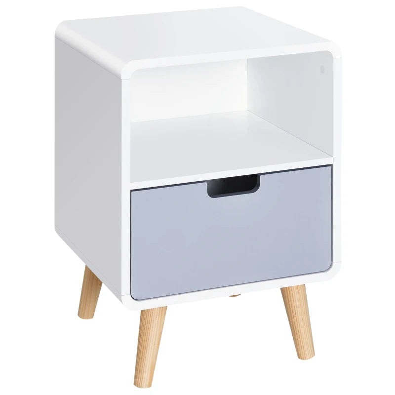 HOMCOM Wooden Bedside Table Nightstand With Drawer Wood Lamp Desk Storage, Nordic Style