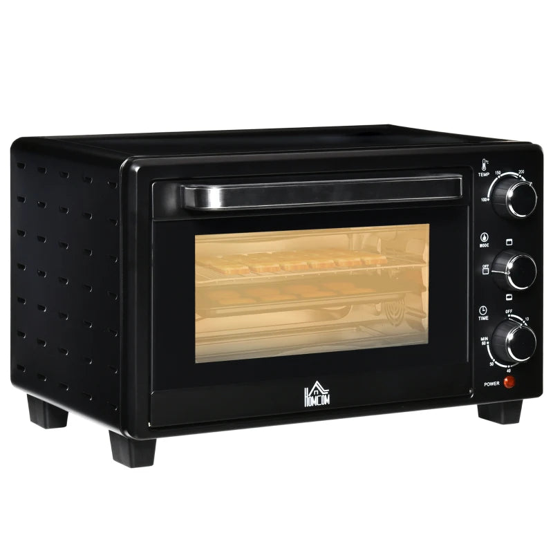 HOMCOM 21L Mini Oven, with Adjustable Temperature, Timer, Tray and Rack, 1400W, Black