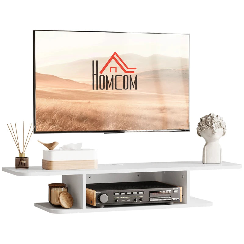HOMCOM Floating TV Unit Stand, Wall Mounted Media Console with Storage Shelf, White