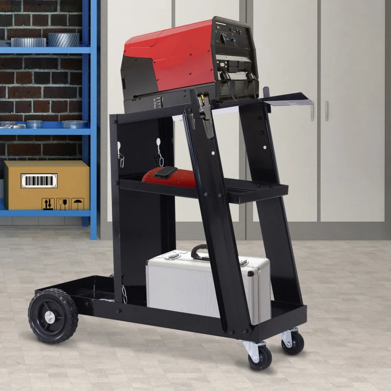 DURHAND Welding Cart for Tank Gas Bottles, Trolley with Safety Chain and Wheel, Black