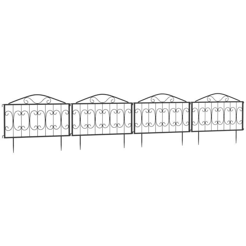 Outsunny 4 Pcs Metal Decorative Garden Picket Fencing Panels Outdoor Patio, Black