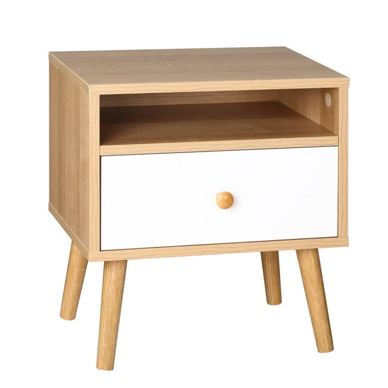 HOMCOM Bedside Table with Drawer & Shelf, Modern Nightstand End Table, Natural
