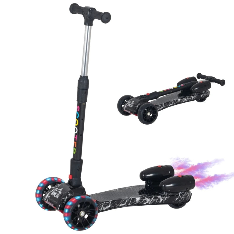 HOMCOM Kids 3 Wheel Plastic Scooter Adjustable Height with Engine-Look Spray, Black