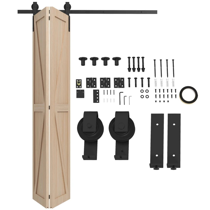 Homcom 5ft Heavy Duty Bi-Folding Sliding Barn Door Hardware Kit, 2 Doors, Black