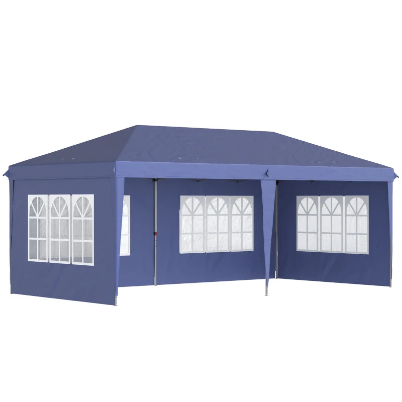 Outsunny 3m x 6m Pop Up Gazebo Marquee Party Tent with Sidewalls and Storage Bag, Blue