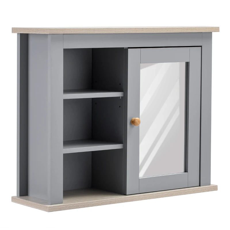 Kleankin Bathroom Wall Mirror Cabinet, Cupboard with Door, Storage Cabinet with Adjustable Shelf, Grey