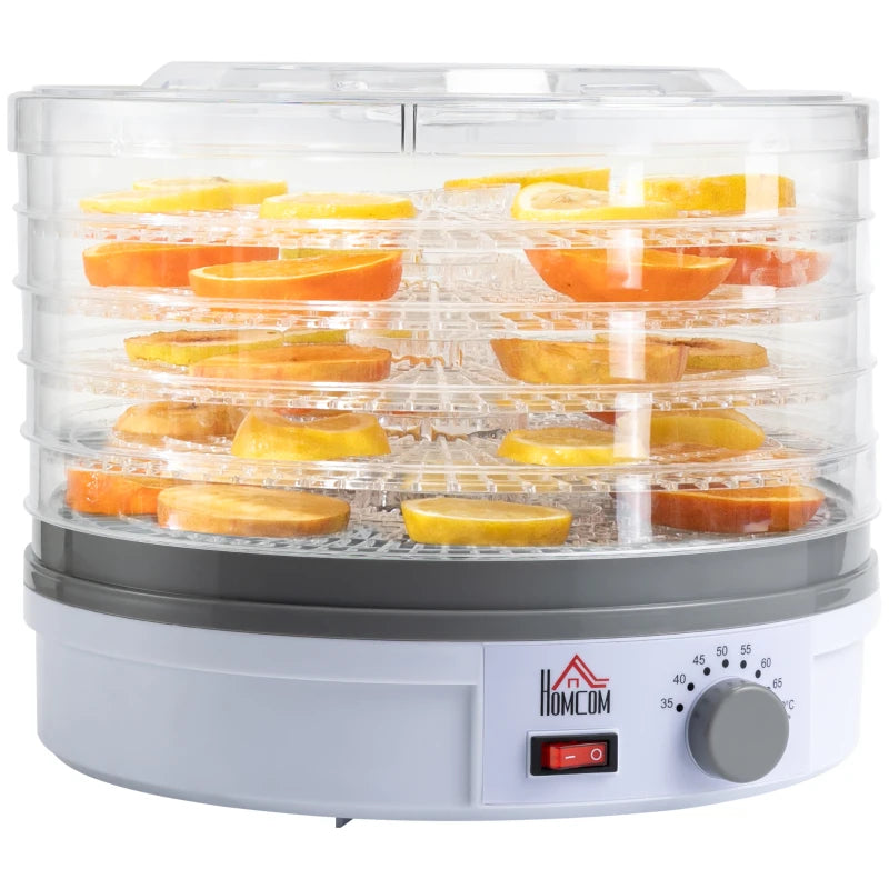 HOMCOM 5 Tier Food Dehydrator with Temperature Control for Drying Fruit, Meat, White