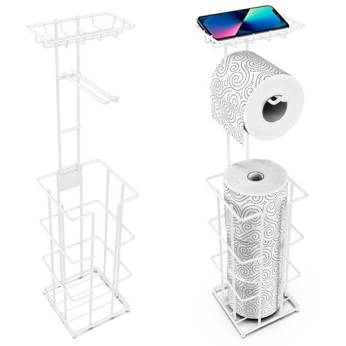Vinsani Multifunctional Metal Toilet Roll Holder & Storage Rack - White