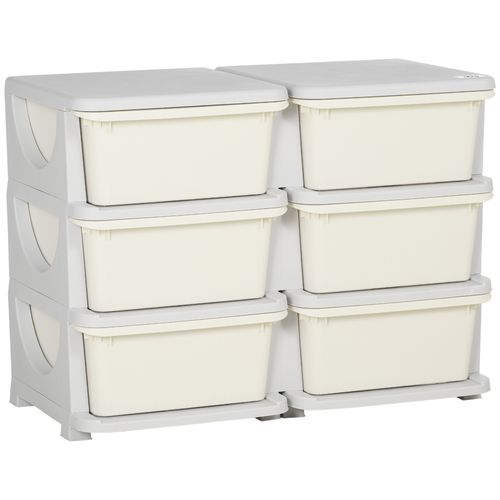 Kids Vertical Toy Organizer Box with Six Drawers Cream Storage Children Room
