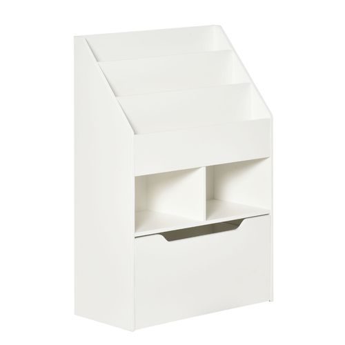 HOMCOM Kid's Bookcase, Toy Organiser w/ Wheels Storage Box, for Bedroom - White