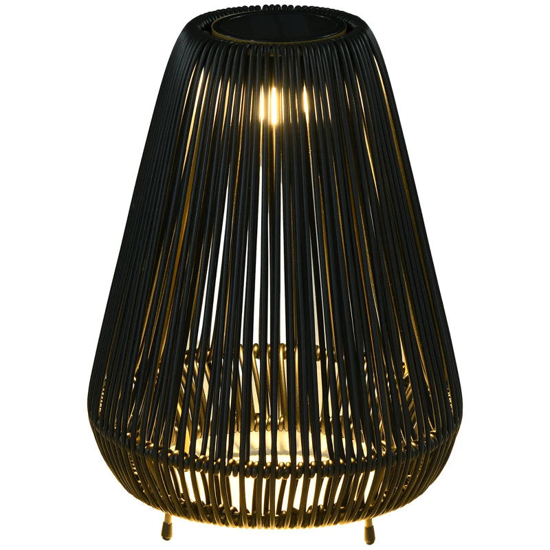 Outsunny Three-Level Solar Powered Rattan Wicker Lamp with Accessories, Black