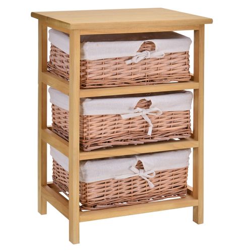 Elegent 3 Drawer HOMCOM Wicker Basket Storage Organizer Shelf Unit Wooden Frame