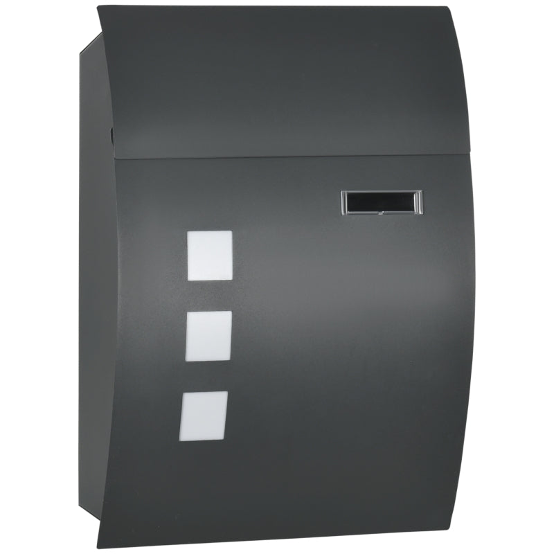 HOMCOM Modern Wall Mounted Letter Box with 2 Keys and Nameplate, Anthracite Grey