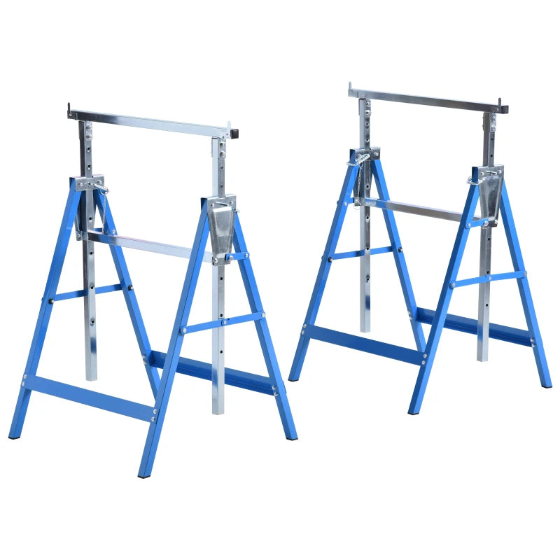 HOMCOM Set of 2 Telescopic Builders Trestle DIY Steel Folding Work Bench, Blue