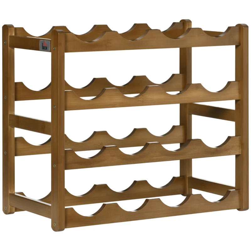 HOMCOM Countertop Free Standing Bamboo Wine Rack with 16 Bottles Holder,Brown