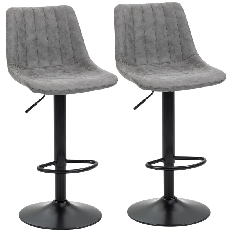 HOMCOM Set of 2 Adjustable Height Barstools, Swivel Dining Chairs 360°, Grey