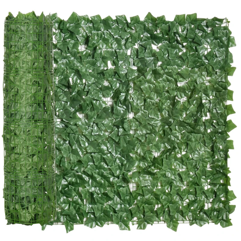 Outsunny 3M x 1M One-Piece Artificial Leaf Hedge Screen Privacy Fence Panel, Dark Green