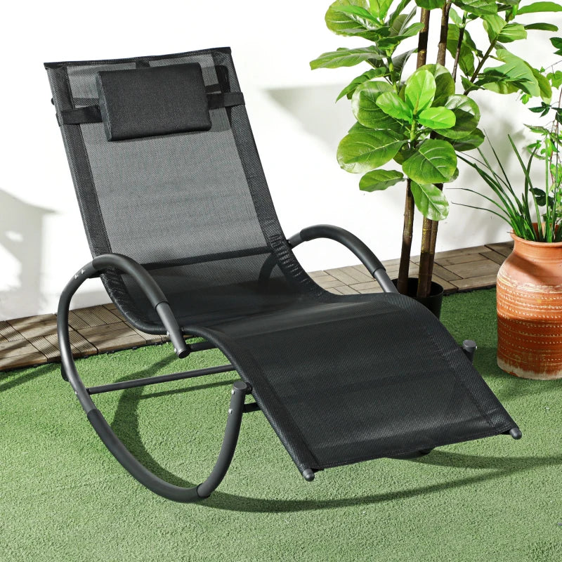 Outsunny Steel Frame Rocking Lounger Zero Gravity Rocker Chair with Pillow, Black
