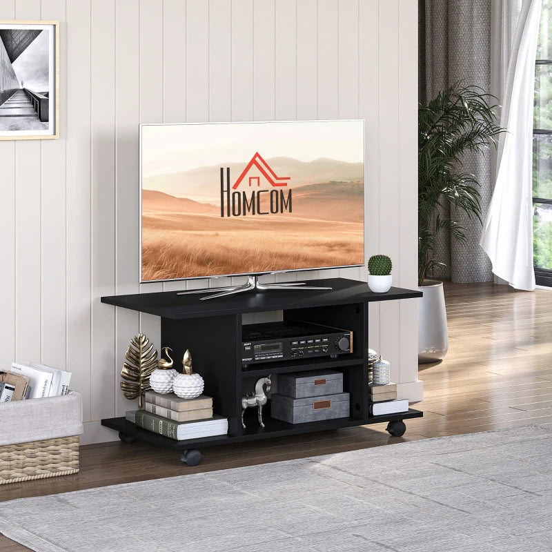 HOMCOM Moveable Modern TV Cabinet Stand Storage Shelves Table Bookshelves, Black