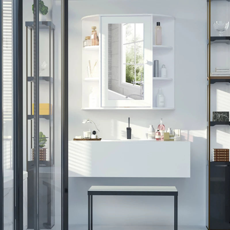 HOMCOM 2-Tier Wall Mounted Bathroom Cabinet with Mirror Single Door Storage, White