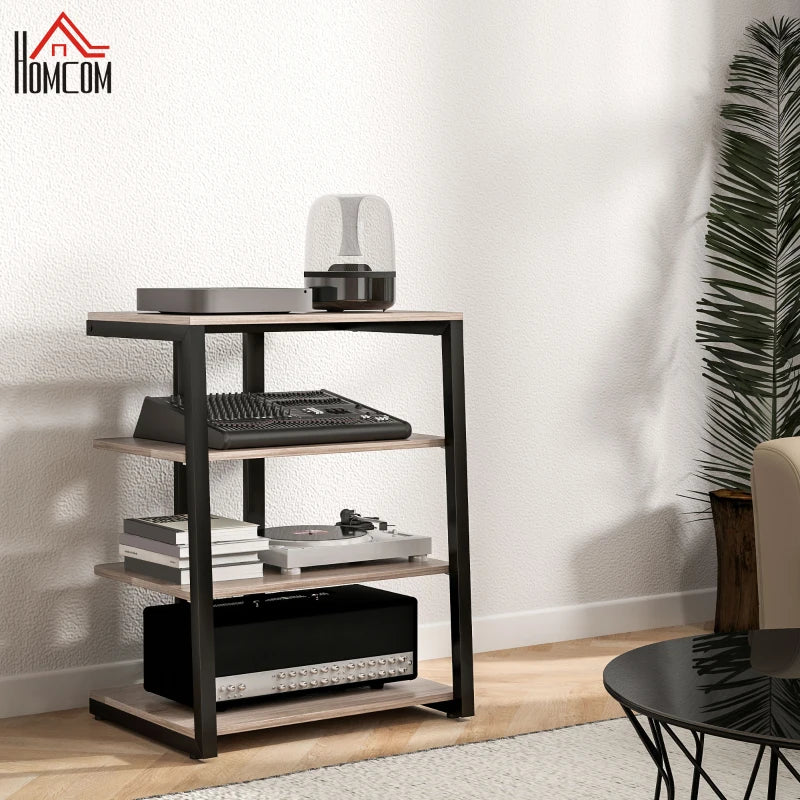 HOMCOM Adjustable HiFi Rack Stand with Four Storage Melamine Coated Shelves, Grey