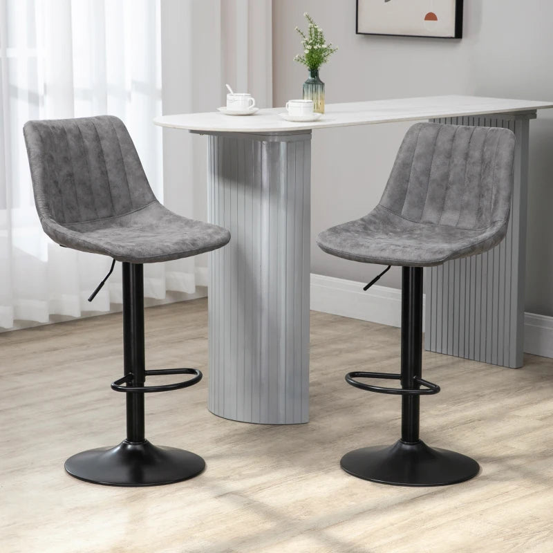 HOMCOM Set of 2 Adjustable Height Barstools, Swivel Dining Chairs 360°, Grey