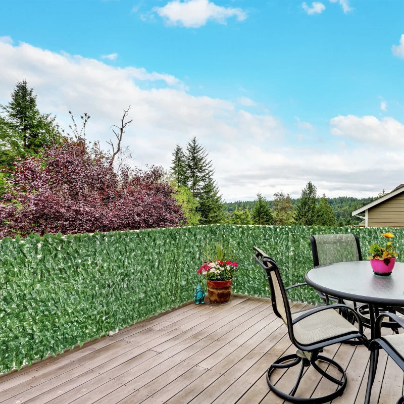 Outsunny 3M x 1M One-Piece Artificial Leaf Hedge Screen Privacy Fence Panel, Dark Green
