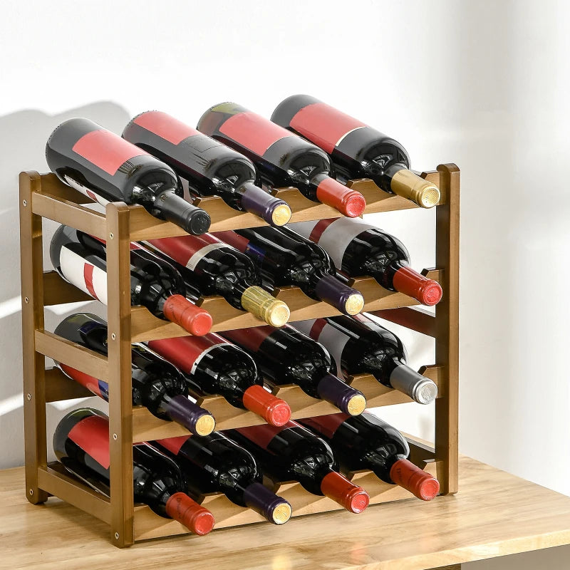 HOMCOM Countertop Free Standing Bamboo Wine Rack with 16 Bottles Holder,Brown